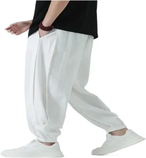 Cotton Linen Pants Summer Chinese Style Casual Mens Trousers Male Oversize Harem Pants
