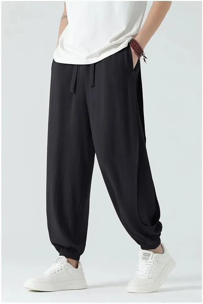 Cotton Linen Pants Summer Chinese Style Casual Mens Trousers Male Oversize Harem Pants