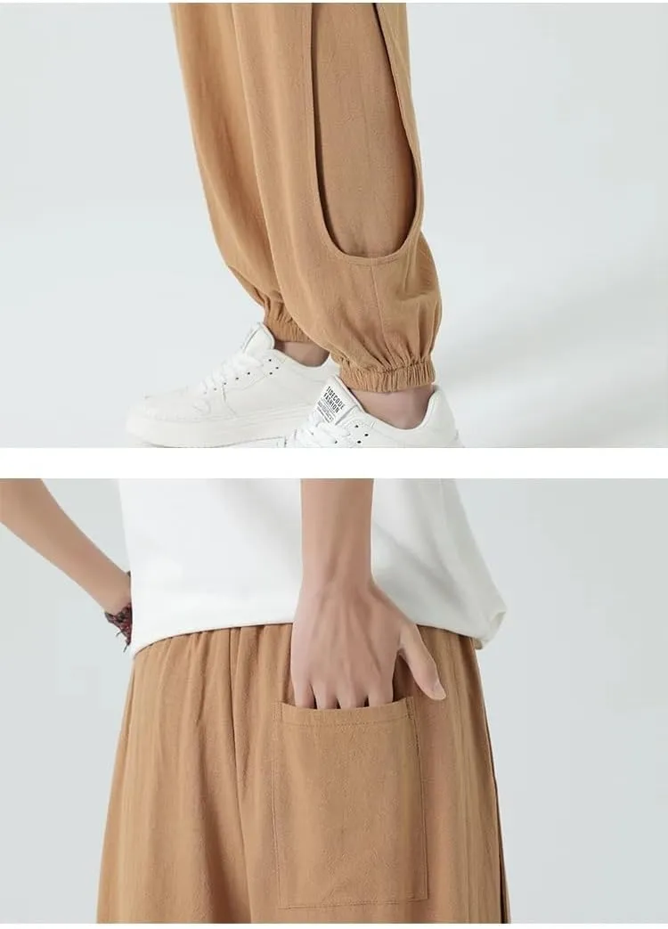 Cotton Linen Pants Summer Chinese Style Casual Mens Trousers Male Oversize Harem Pants
