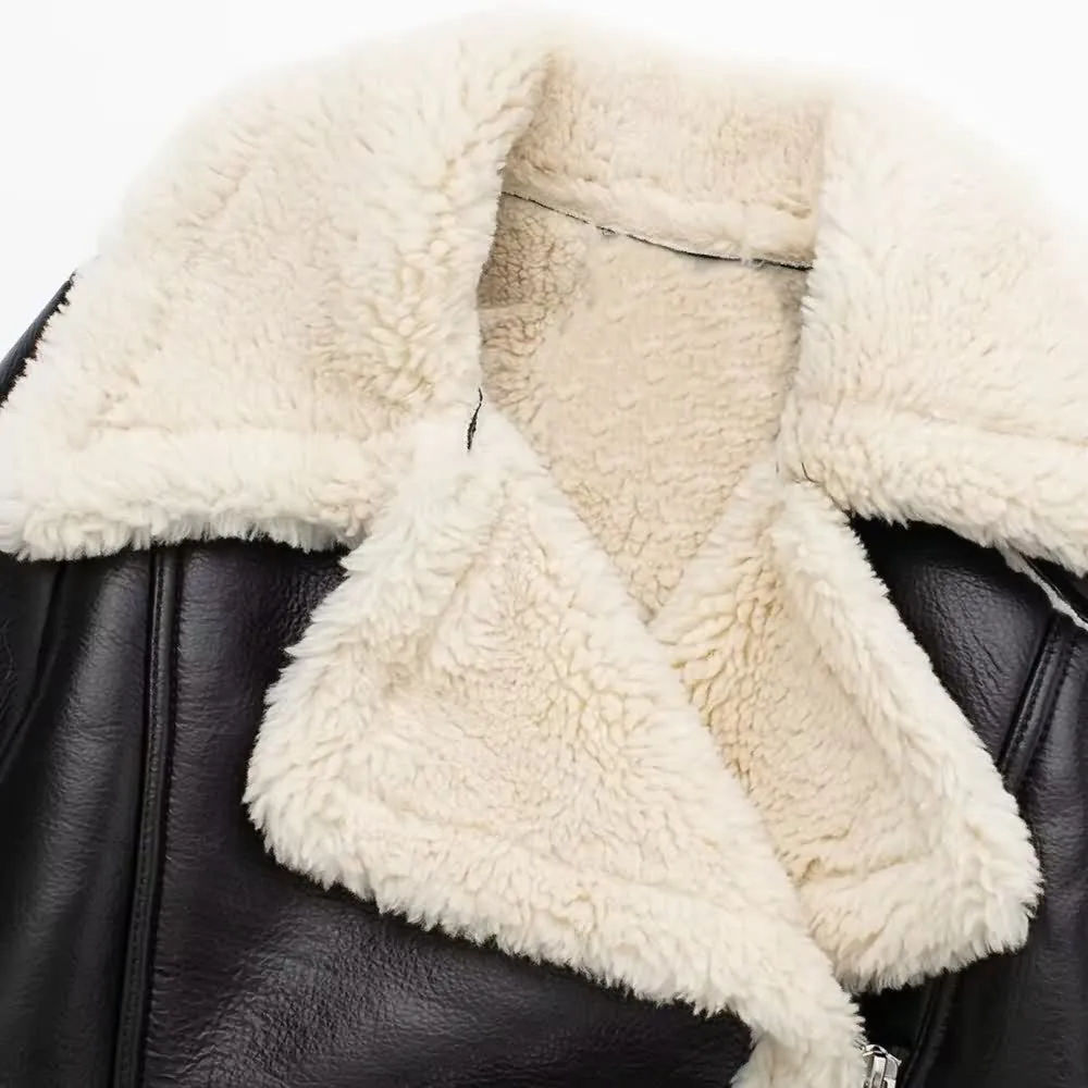 Cropped Faux Fur Lined Biker Jacket