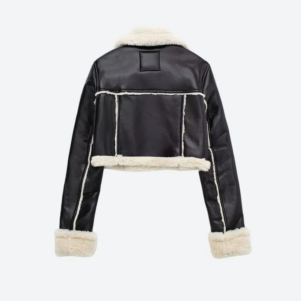 Cropped Faux Fur Lined Biker Jacket