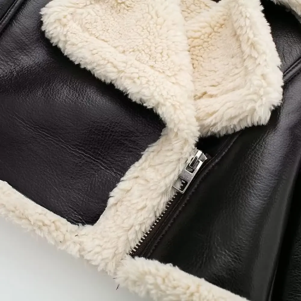 Cropped Faux Fur Lined Biker Jacket