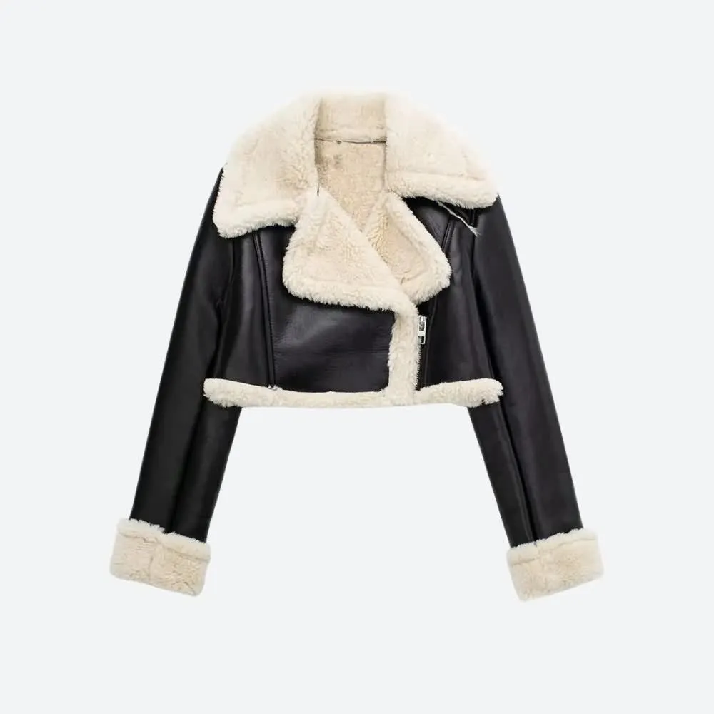 Cropped Faux Fur Lined Biker Jacket