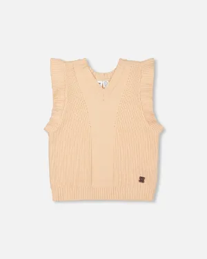 Deux Par Deux girls knit vest with frills