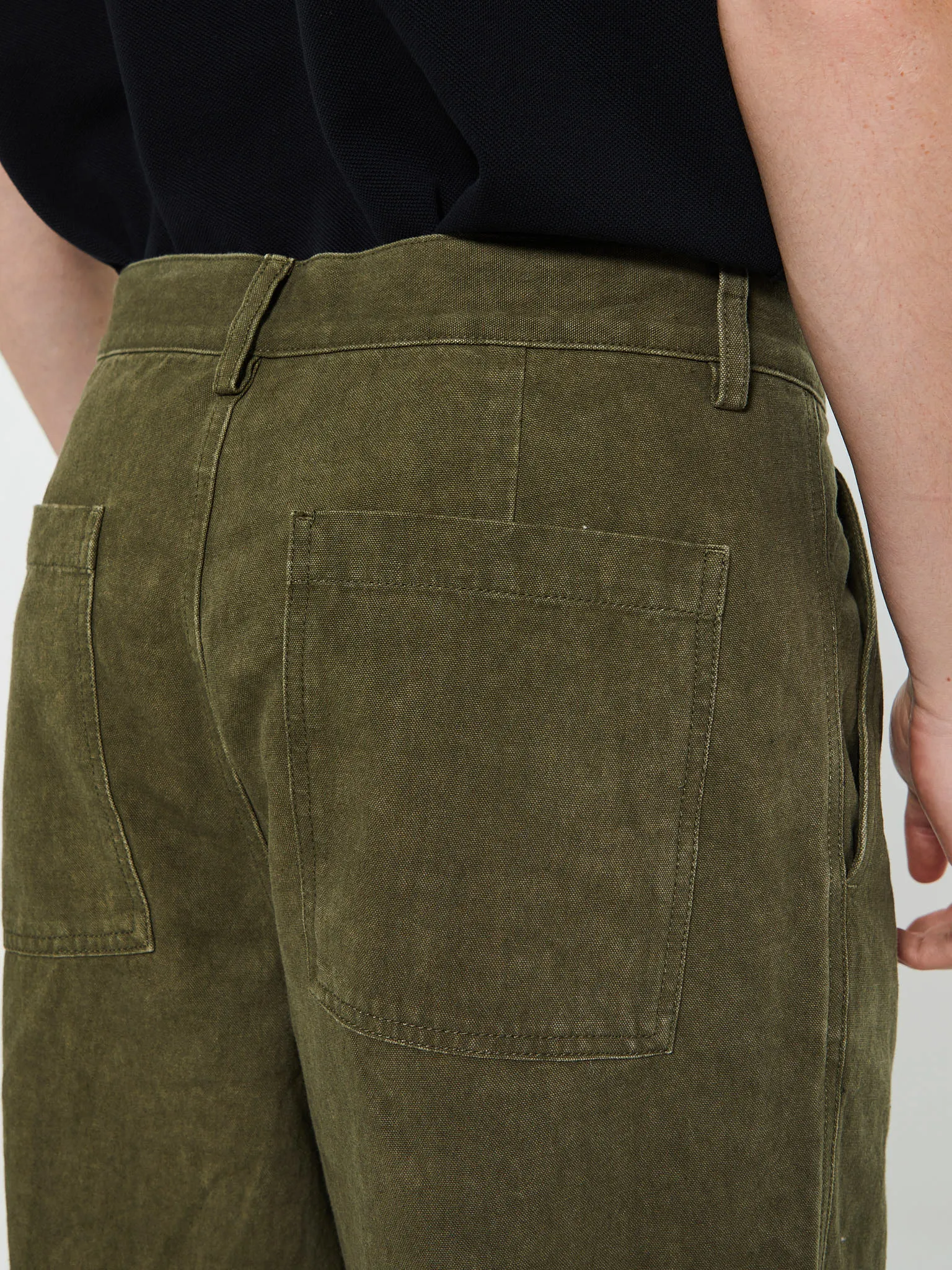 Double Pleated Cotton Pants in Dark Olive