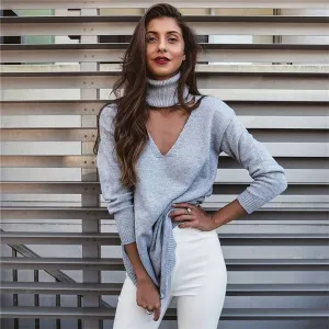 Fashion High Neck Pullover Knitting OL Long Sweater