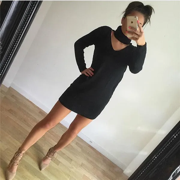 Fashion High Neck Pullover Knitting OL Long Sweater