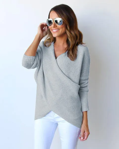 Fashion Wrap Pure Color Long Sleeve Sweater