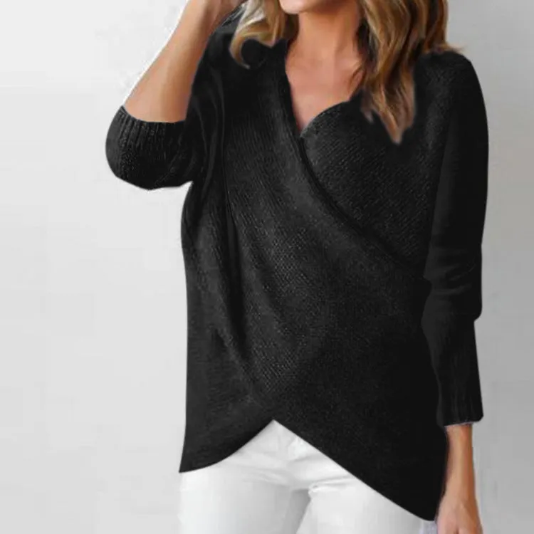 Fashion Wrap Pure Color Long Sleeve Sweater