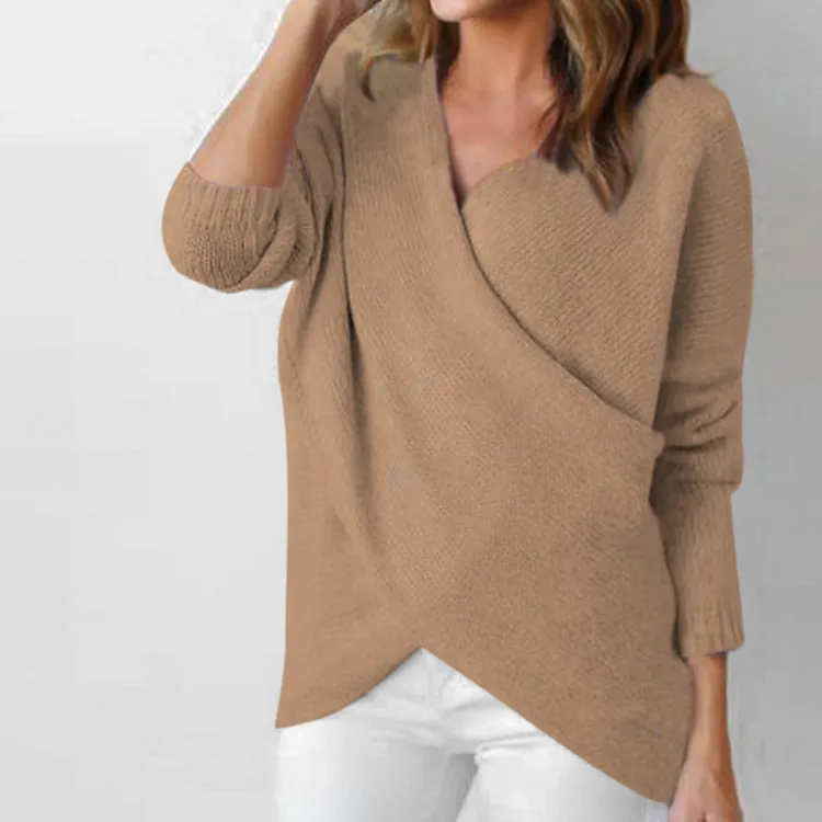 Fashion Wrap Pure Color Long Sleeve Sweater