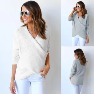 Fashion Wrap Pure Color Long Sleeve Sweater