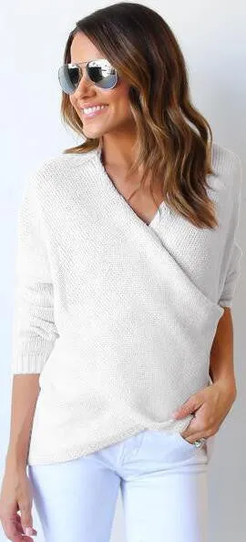 Fashion Wrap Pure Color Long Sleeve Sweater