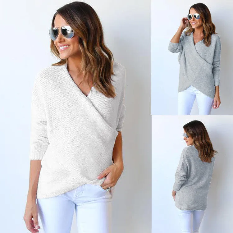 Fashion Wrap Pure Color Long Sleeve Sweater