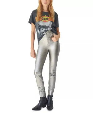 Free People Women's Phoenix Coated Skinny Jeans  Color Silver Size 30R