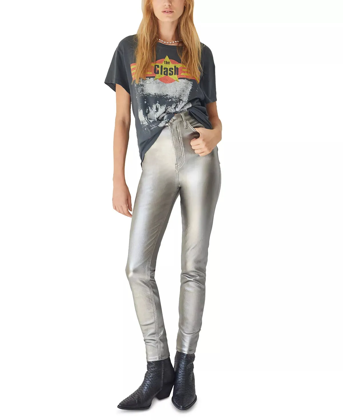 Free People Women's Phoenix Coated Skinny Jeans  Color Silver Size 30R