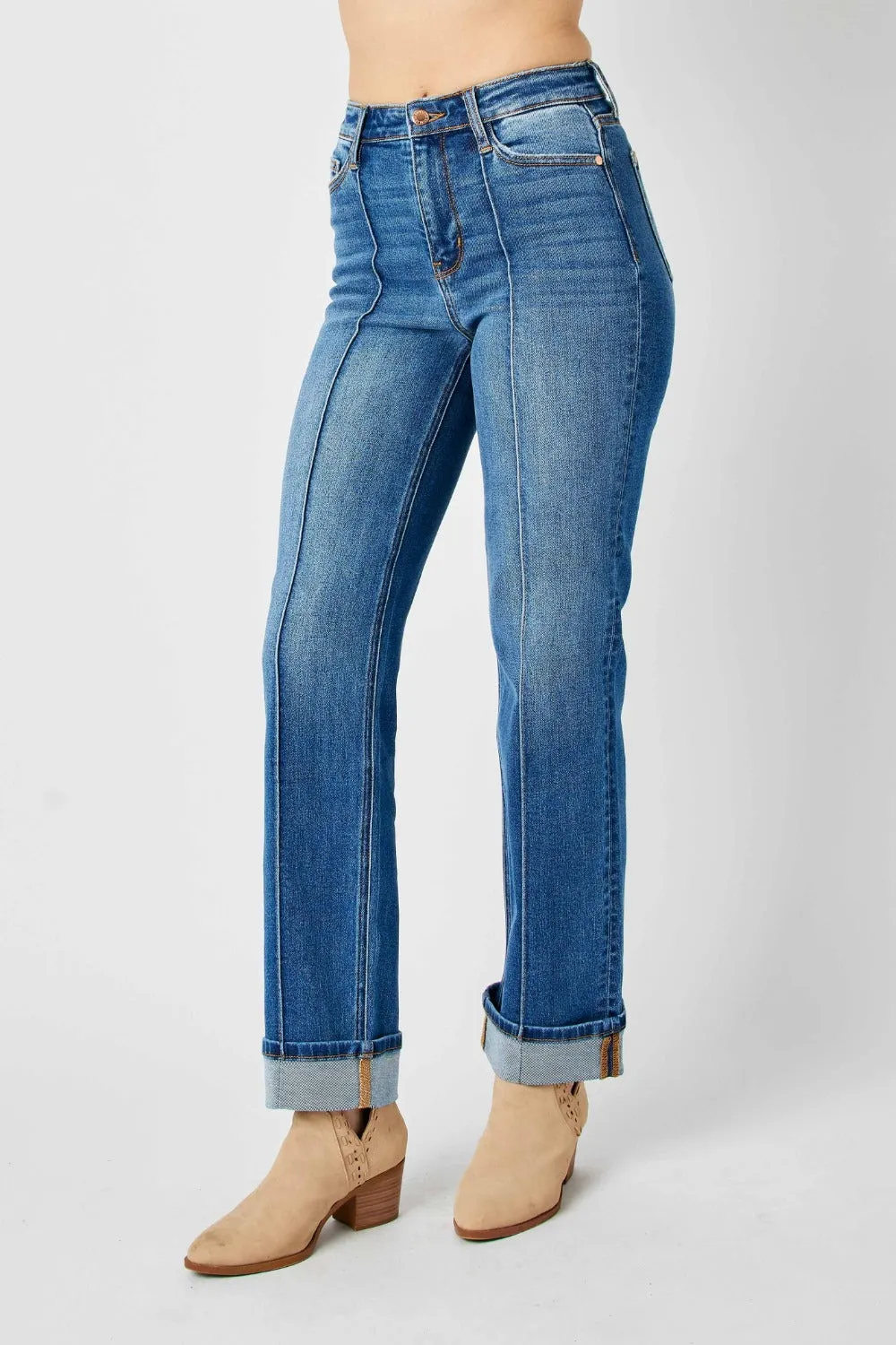 Full Size High Waist Front Seam Detail Straight Jeans