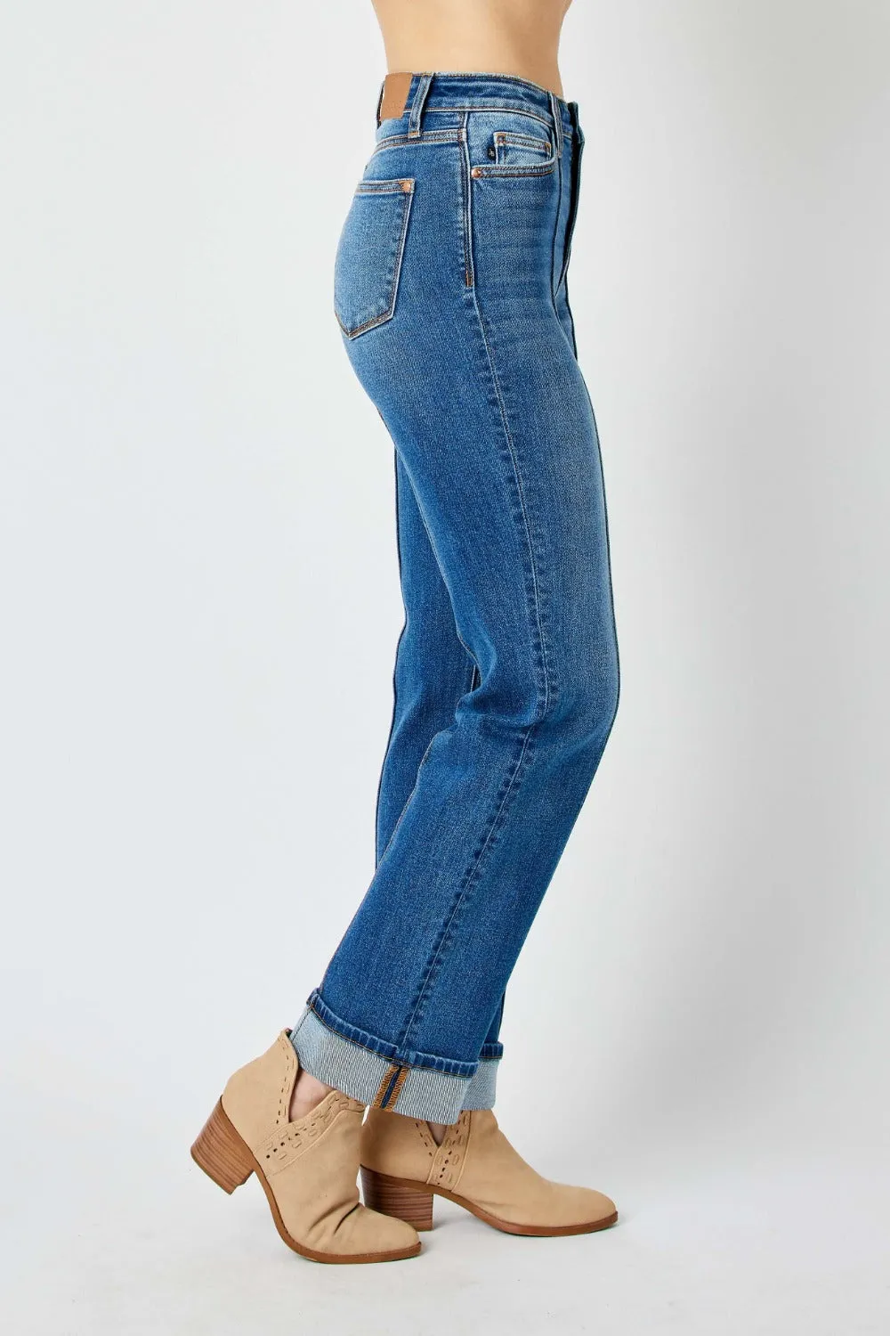 Full Size High Waist Front Seam Detail Straight Jeans