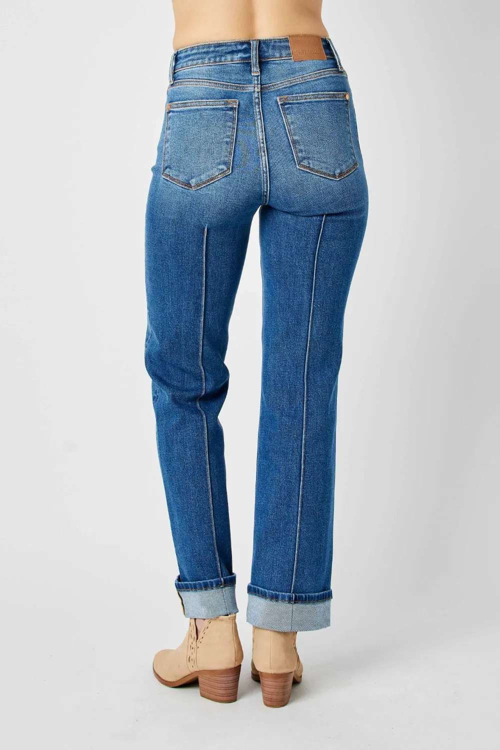 Full Size High Waist Front Seam Detail Straight Jeans