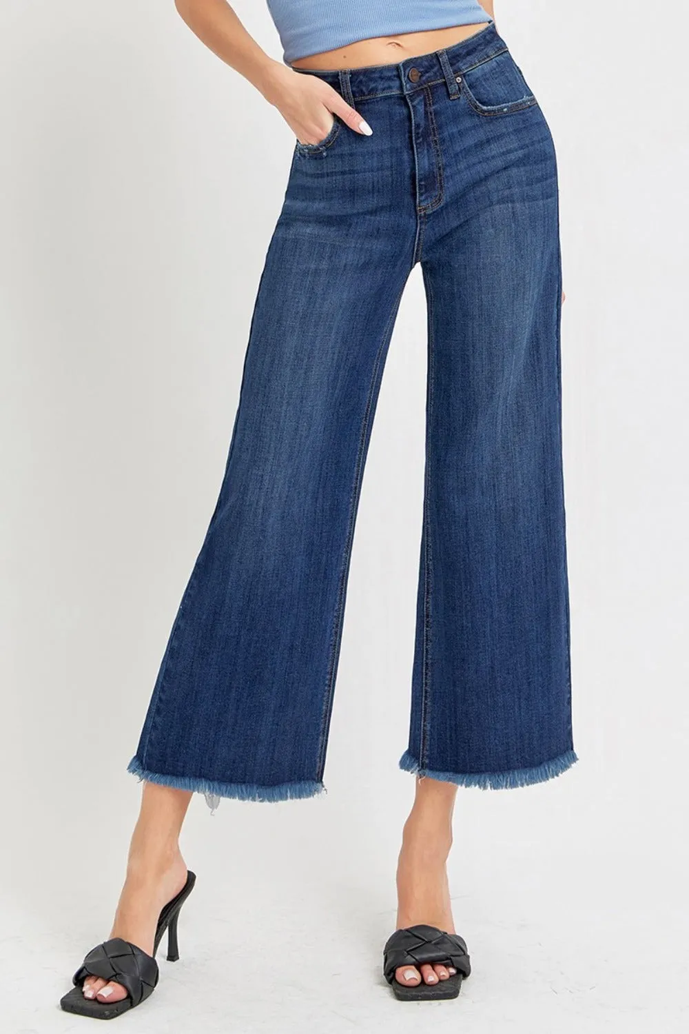 Full Size Raw Hem Cropped Wide Leg Jeans