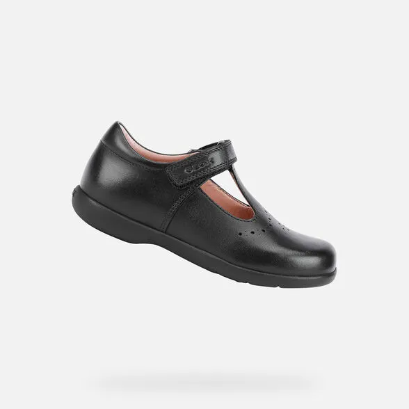 Geox Kids Naimara Smooth Leather School Shoes - Black