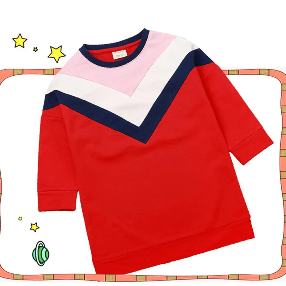 Girls Casual Color Contrast Long Tops Wholesale Kidswear