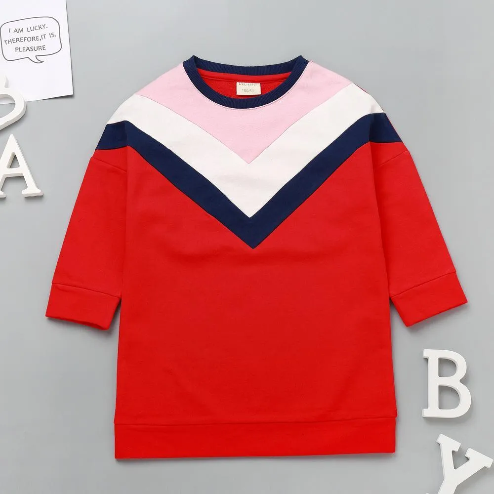Girls Casual Color Contrast Long Tops Wholesale Kidswear