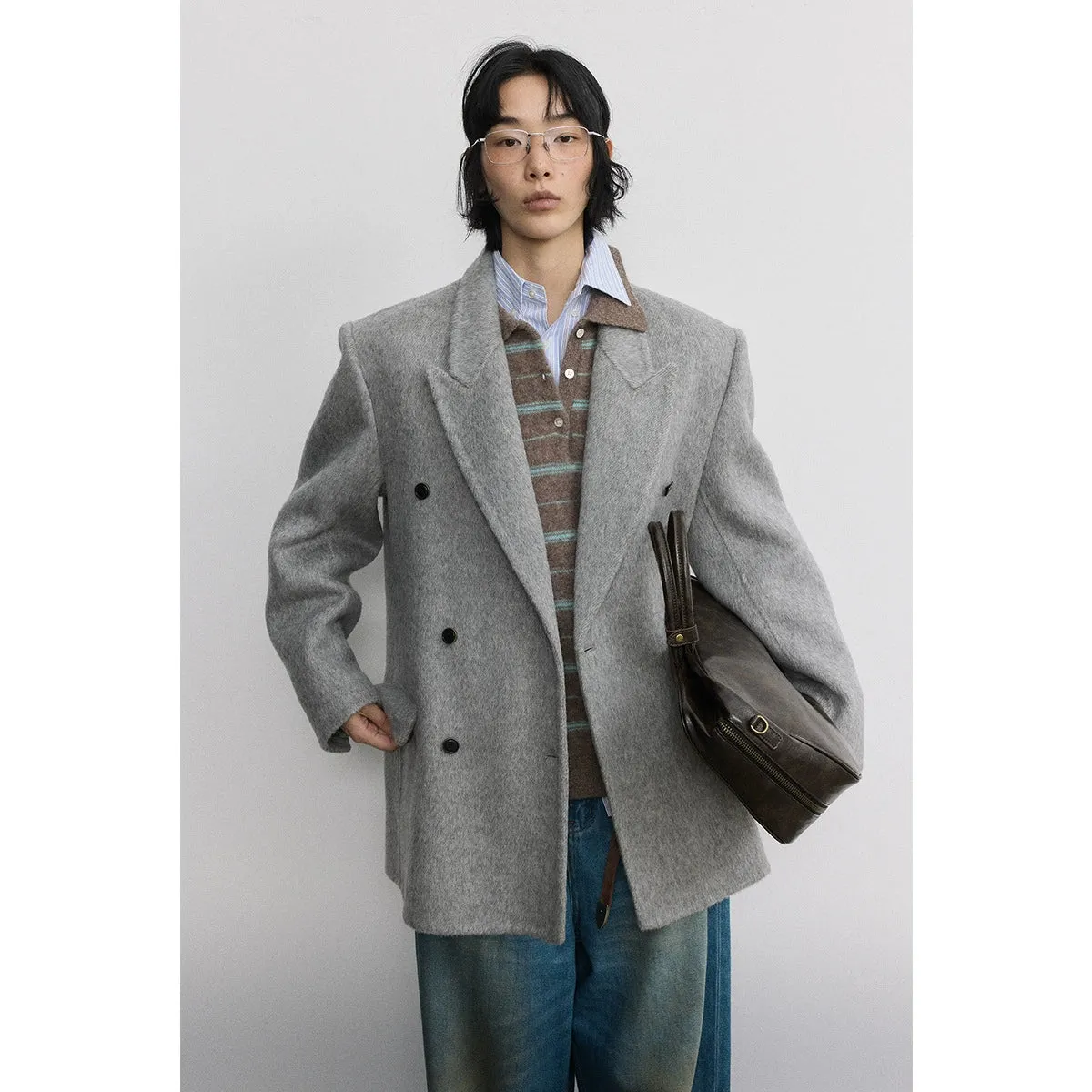 Gray Double-Breasted Wool Coat