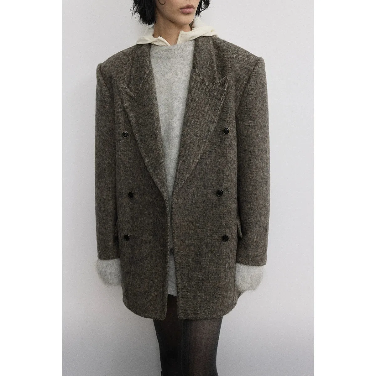 Gray Double-Breasted Wool Coat