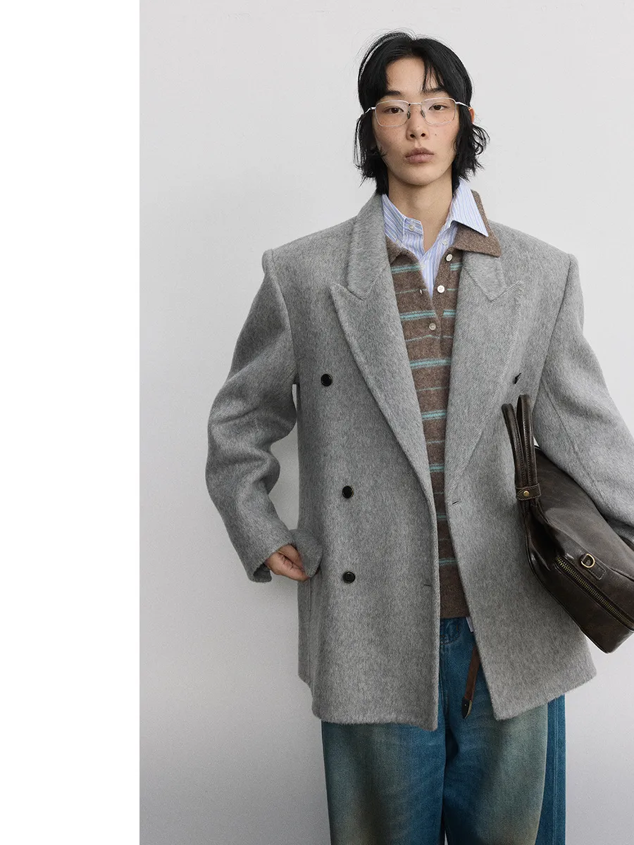 Gray Double-Breasted Wool Coat