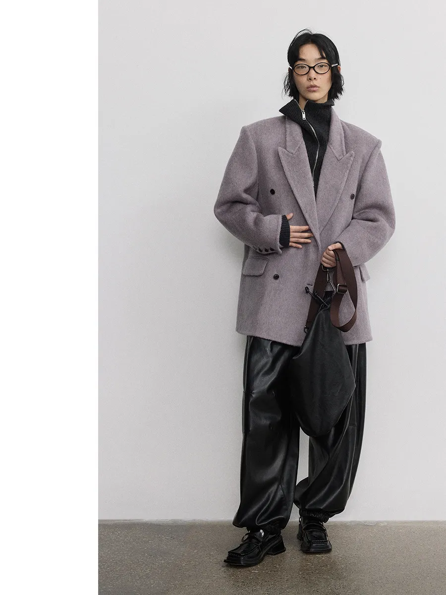 Gray Double-Breasted Wool Coat