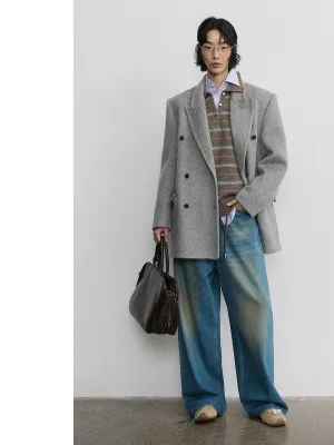 Gray Double-Breasted Wool Coat