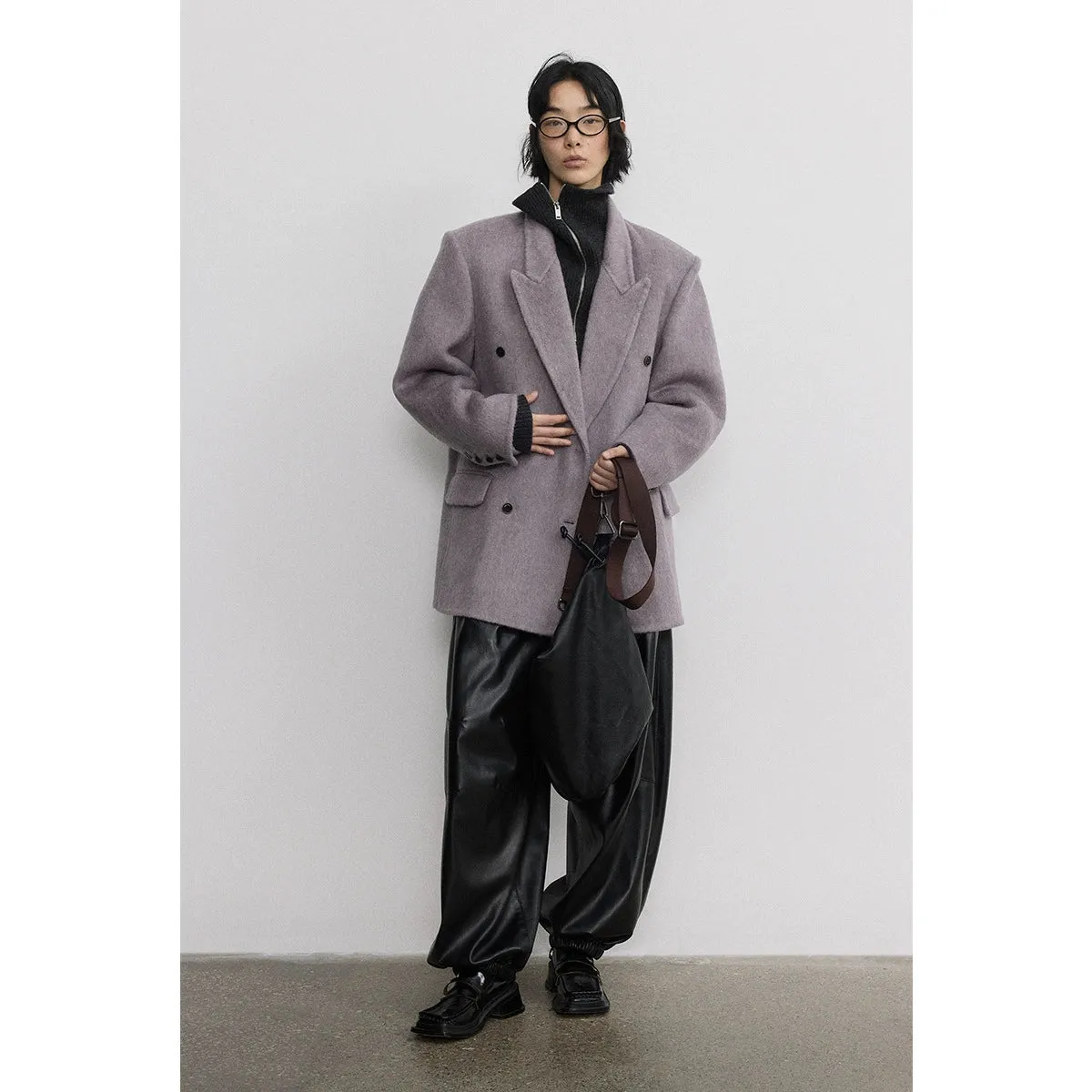 Gray Double-Breasted Wool Coat