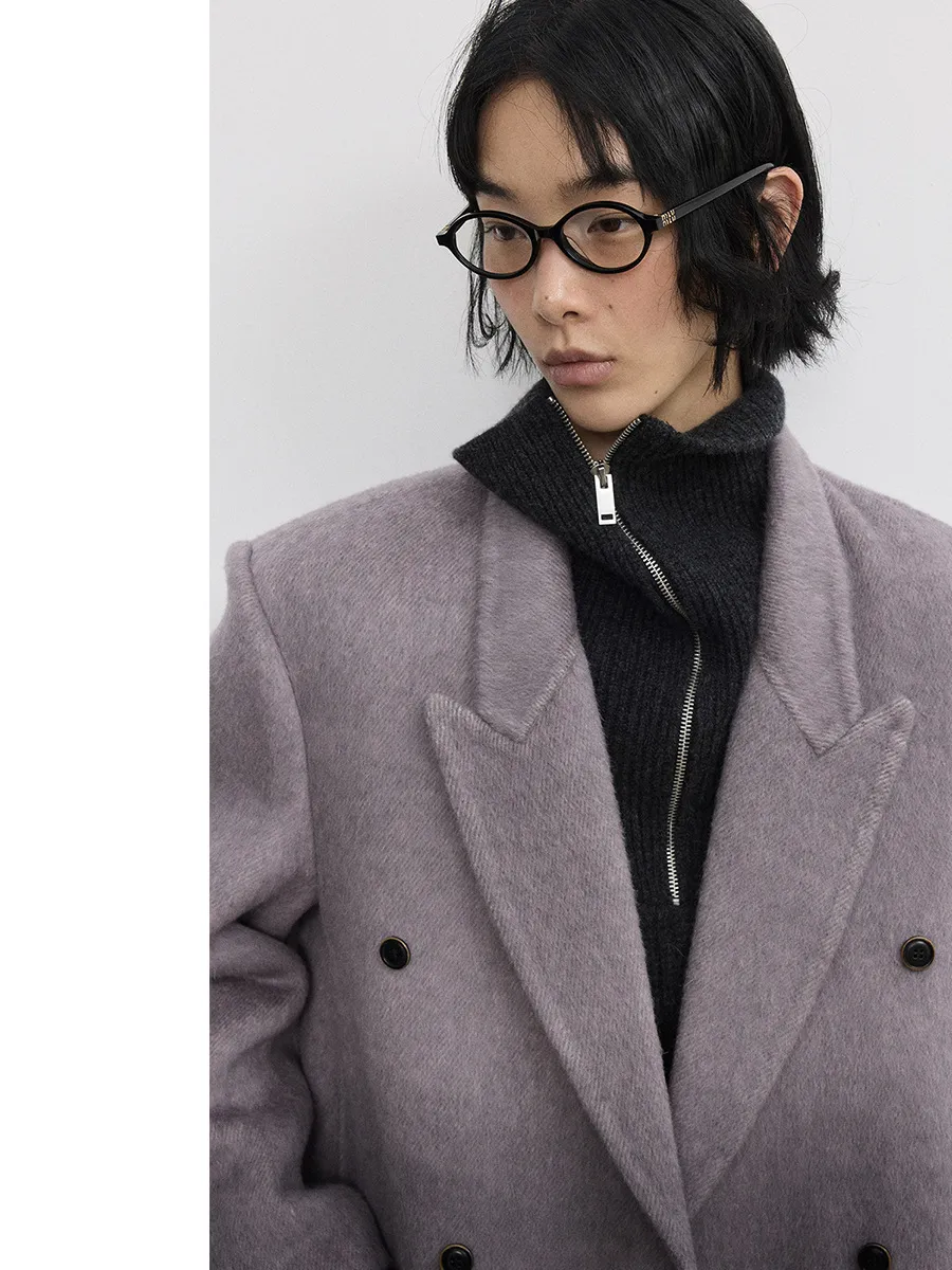 Gray Double-Breasted Wool Coat