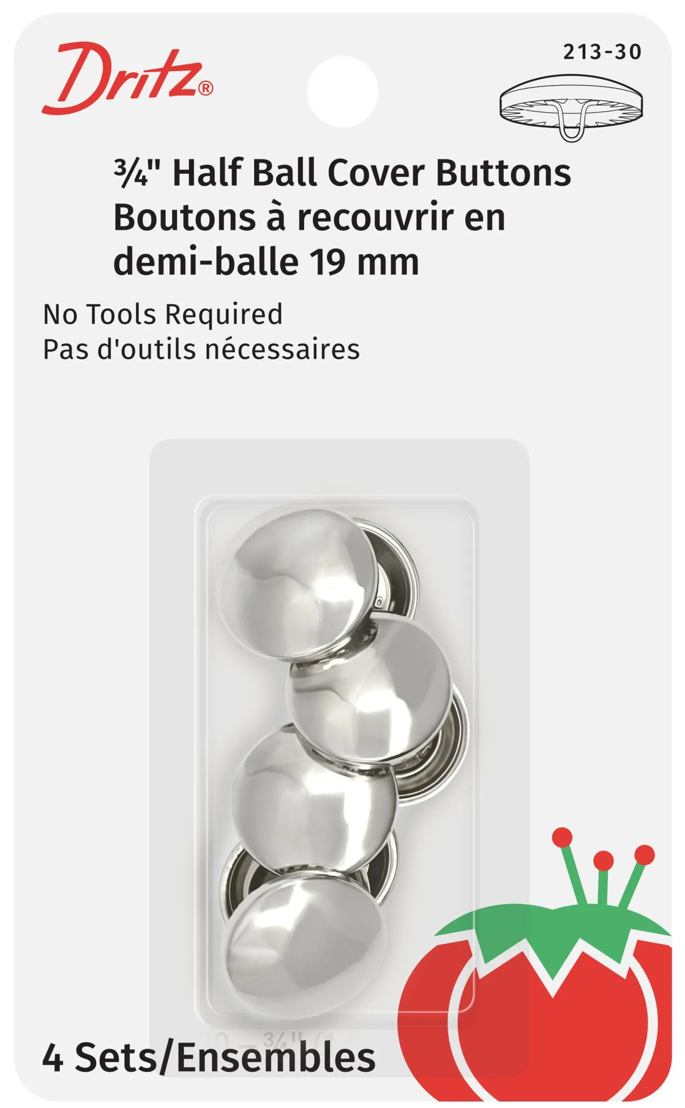 Half Ball Cover Buttons, Nickel