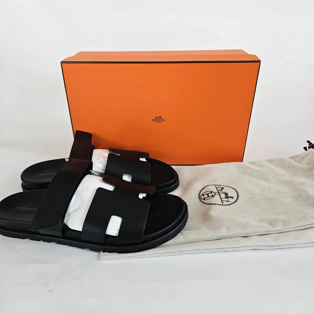 Hermès Black Chypre Sandals, 44