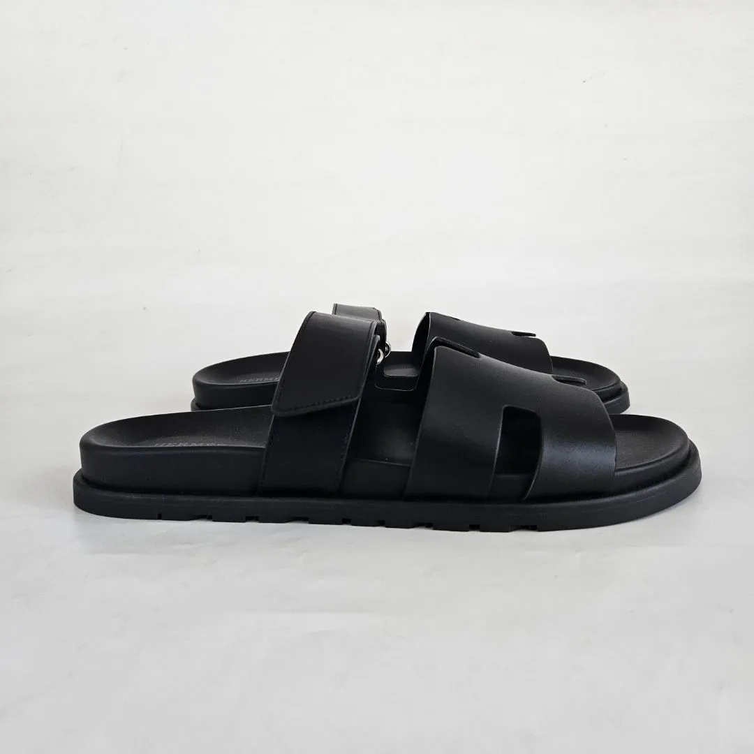 Hermès Black Chypre Sandals, 44
