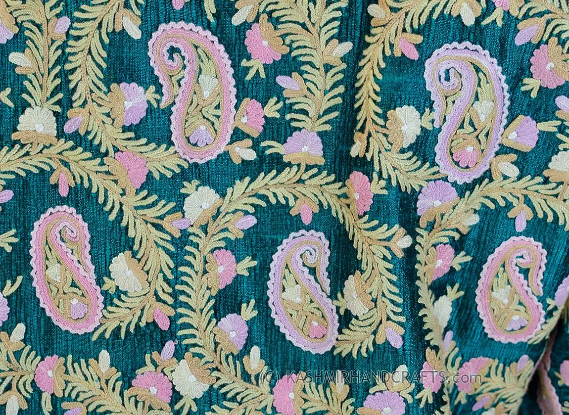 Hunter Green Silk Jacket Dinner Paisley Evening Dress Coat Hand Embroidered Kashmir