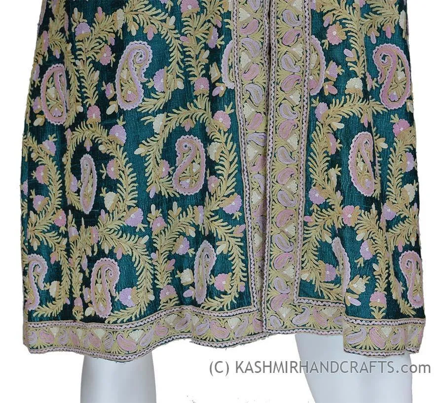 Hunter Green Silk Jacket Dinner Paisley Evening Dress Coat Hand Embroidered Kashmir