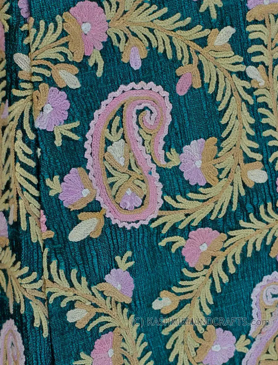 Hunter Green Silk Jacket Dinner Paisley Evening Dress Coat Hand Embroidered Kashmir