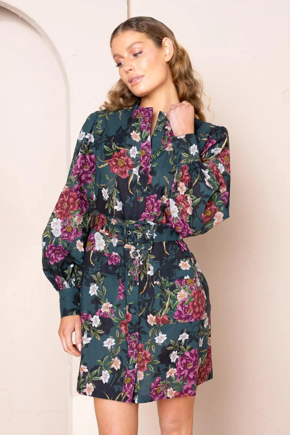 Kachel Clara Mini Cargo Dress in Camellia - Final Sale