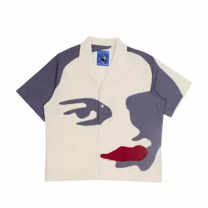 KidSuper Studios Patchwork Face Linen Camp Shirt (Natural Brown)