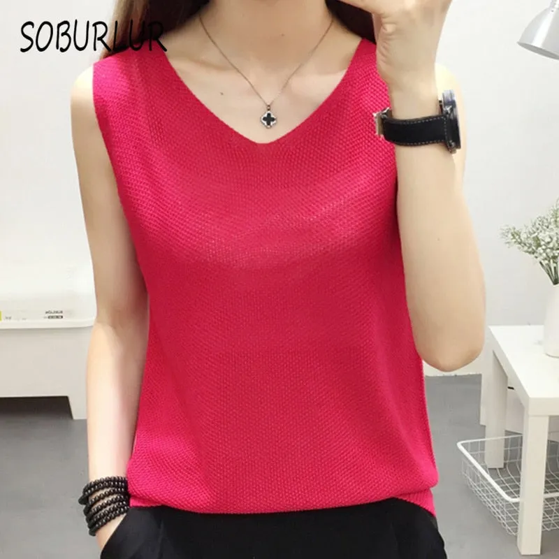 Knitted Camisole Tank Top for Women and Girls, V-Neck, Sleeveless, in 5 Colors