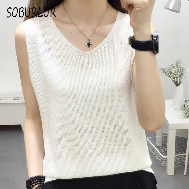 Knitted Camisole Tank Top for Women and Girls, V-Neck, Sleeveless, in 5 Colors