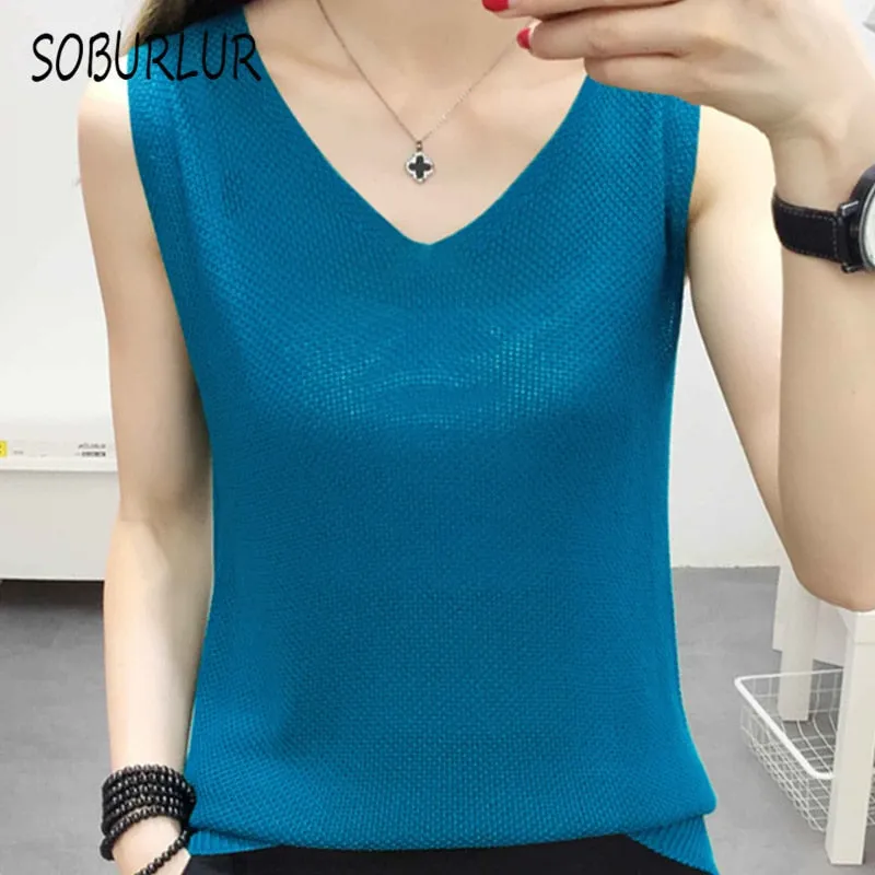Knitted Camisole Tank Top for Women and Girls, V-Neck, Sleeveless, in 5 Colors