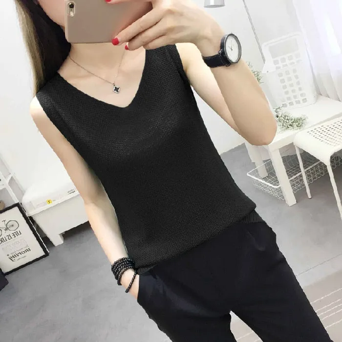 Knitted Camisole Tank Top for Women and Girls, V-Neck, Sleeveless, in 5 Colors