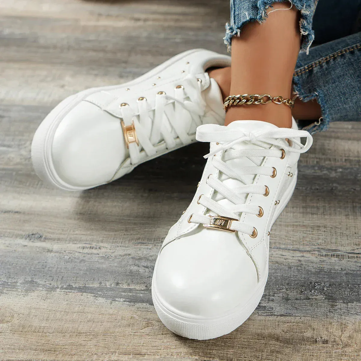Lace-up Flats Shoes with Metal Buckle