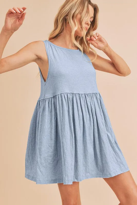 Light Blue Round Neck Mini Tank Dress