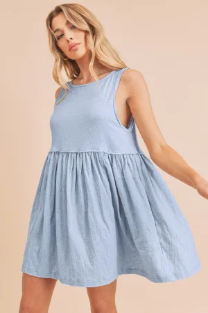 Light Blue Round Neck Mini Tank Dress