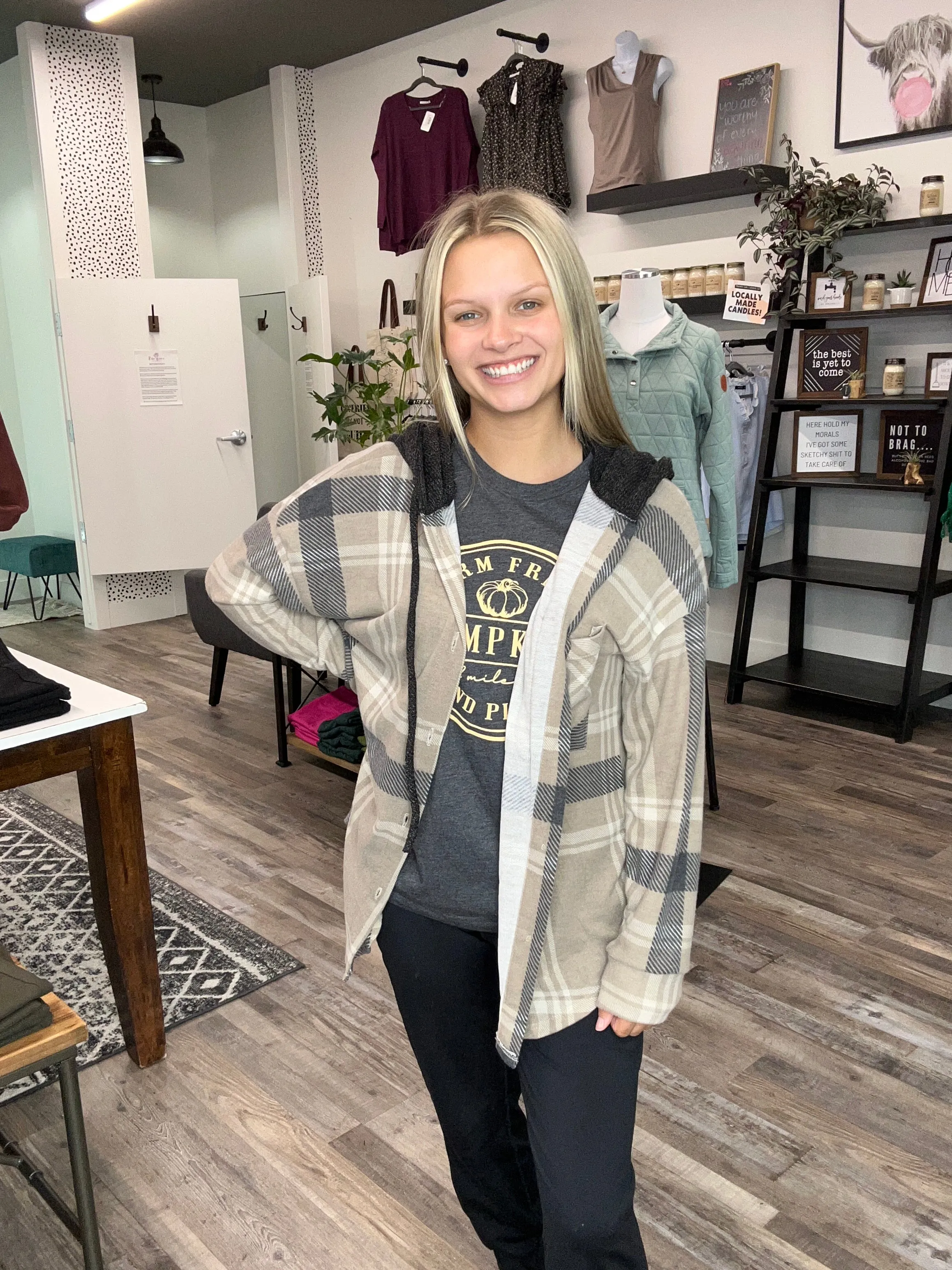 Lightweight Plaid Button Down with Hood