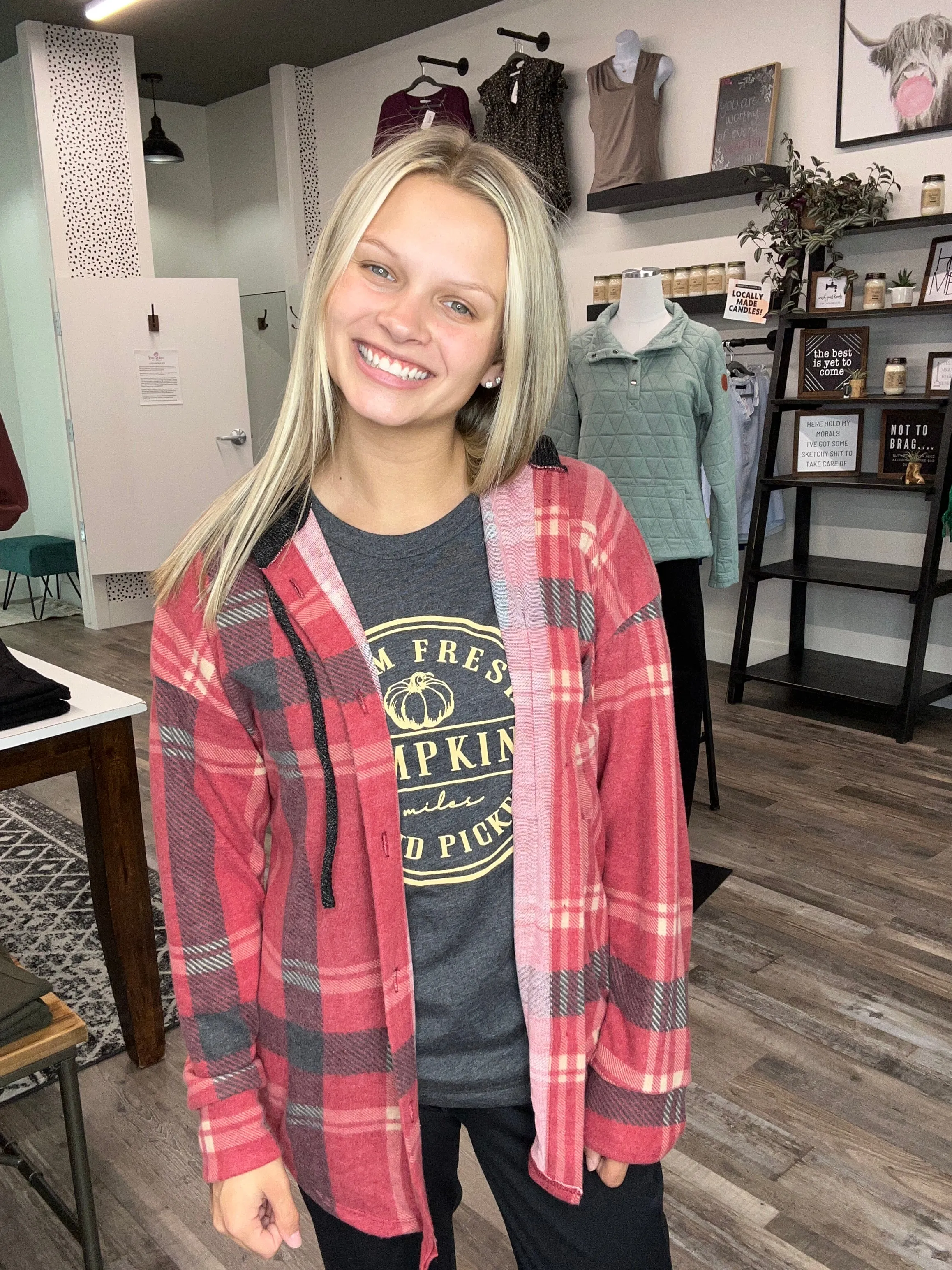 Lightweight Plaid Button Down with Hood